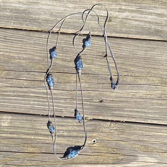 Long double strand necklace light blue beaded lantern look beads - Picture 3 of 9